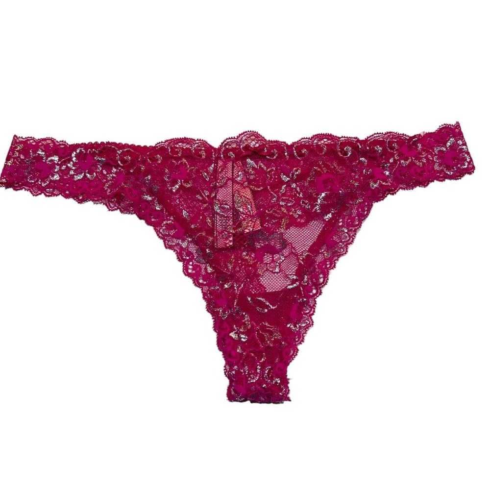 NWT VICTORIA'S SECRET Dream Angels Thong Sz L Pink Silver Lace
